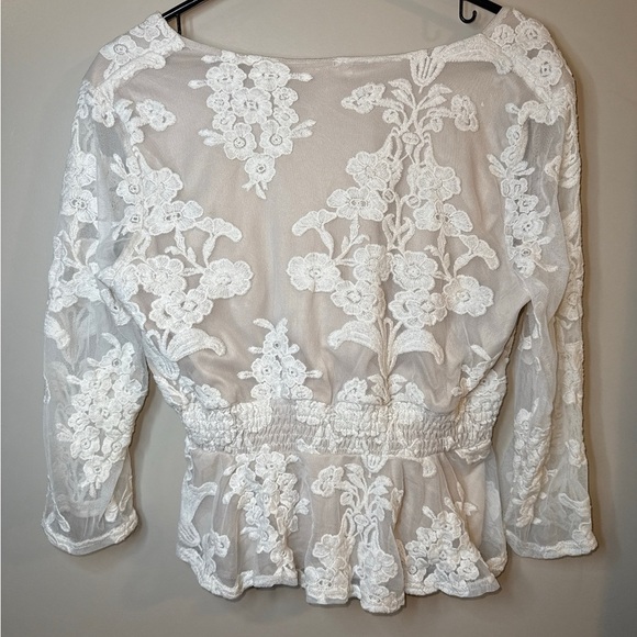 Amber Shu Babydoll Romantic Fairycore Lace Ruffle Blouse Size Large Embroidered - Picture 2 of 7